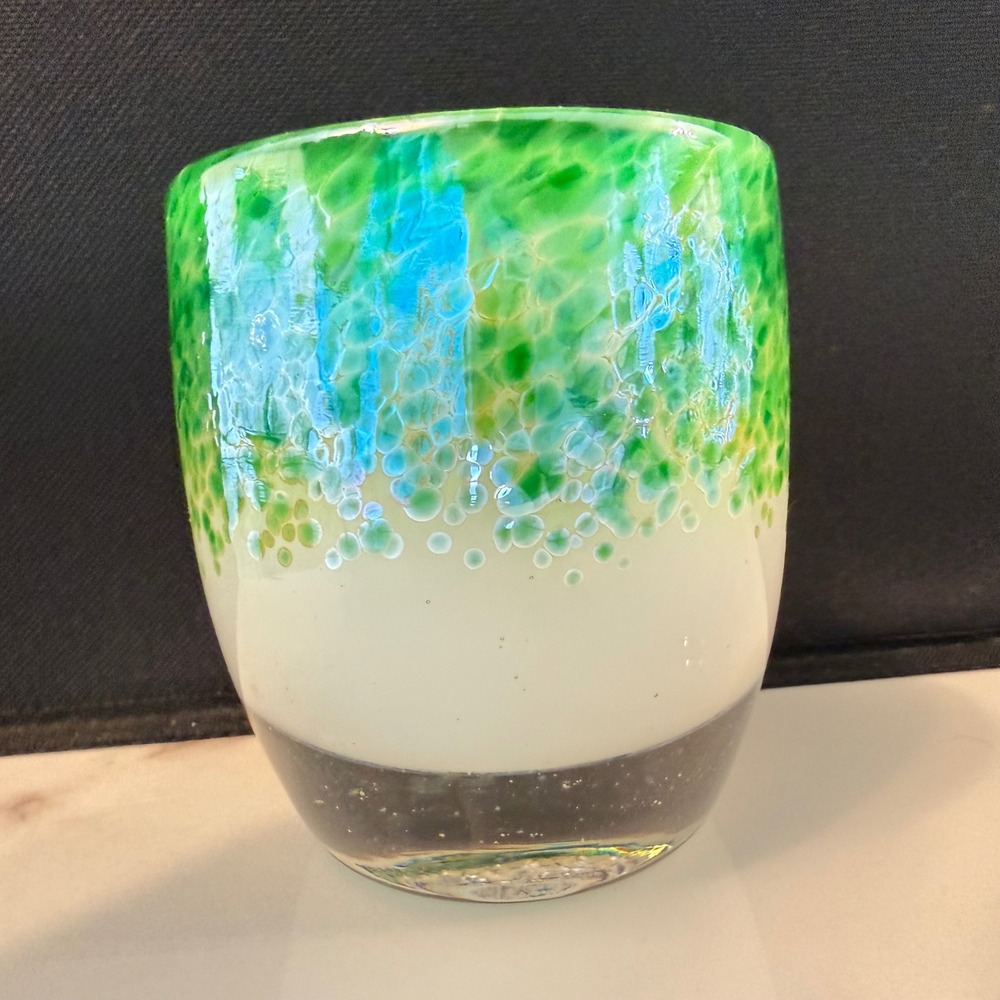 GLASSYBABY Magnificent Hand Blown Glass Votive Candle Holder Green Blue 3.5" NEW - Picture 6 of 13
